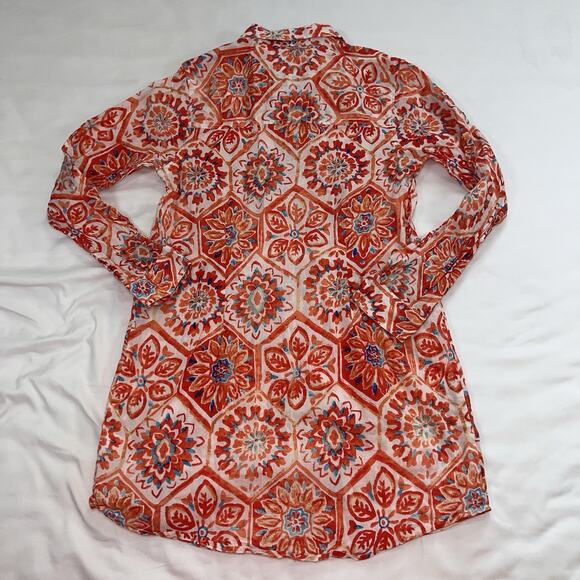Jude Connally Callie Tunic Top Size S Orange Floral Long Sleeve Button Up Artsy - Picture 5 of 13